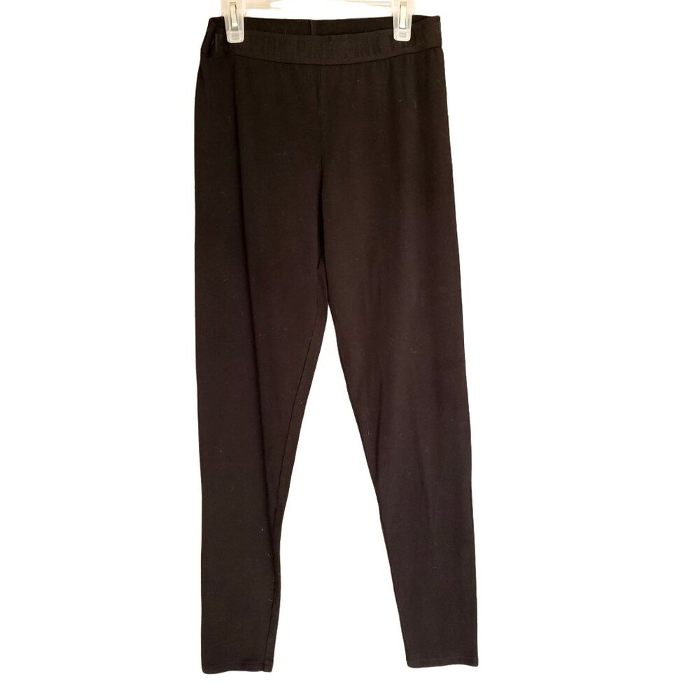 Victorias Secret Pink Leggings S Black Full-Length Stretch Logo Band Soft Cotton